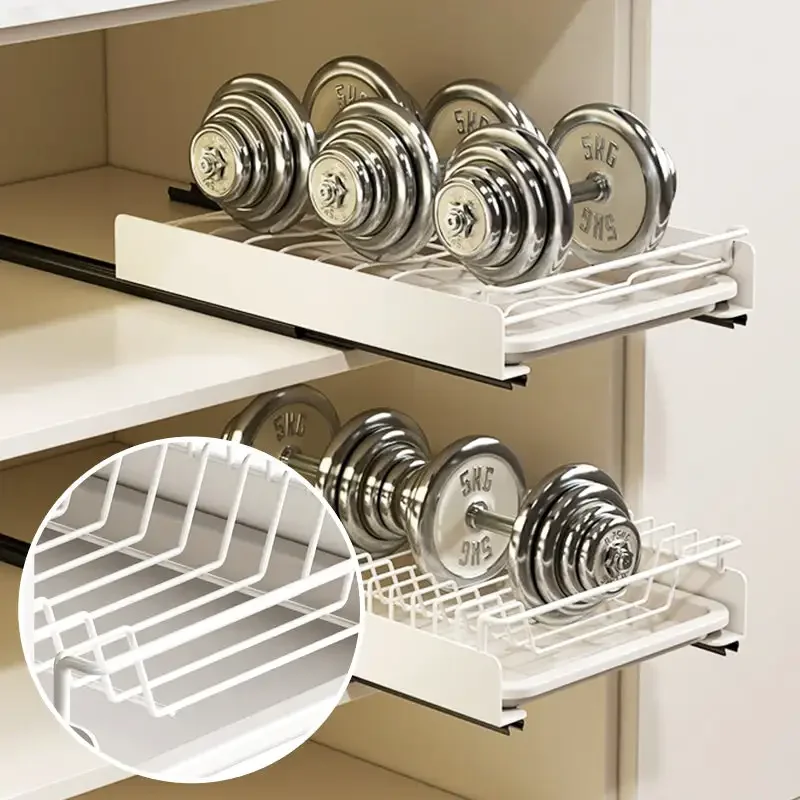 Pull-out Dish Drying Rack Kitchen Storage Rack Drawer Type Storage Tray with Drain Basket Kitchen Dinnerware Organizer Basket