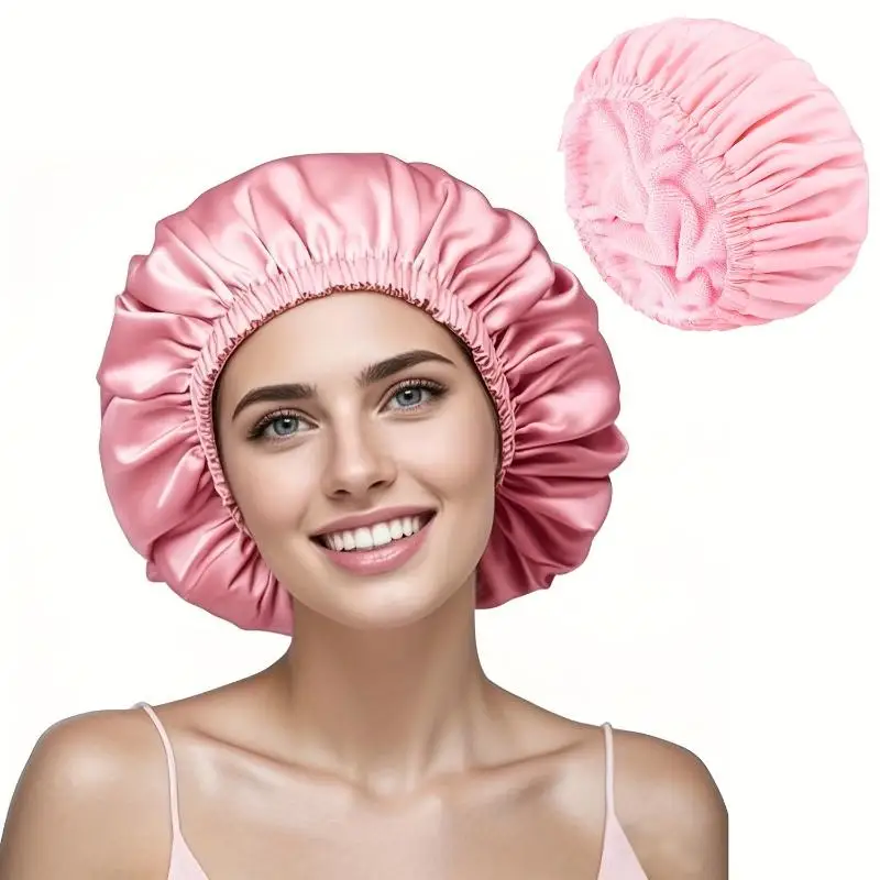 Adjustable Polyester Shower Cap 3 In 1 Waterproof Absorbent Dry Hair Bath Cap Elastic Band Women Sleeping Use