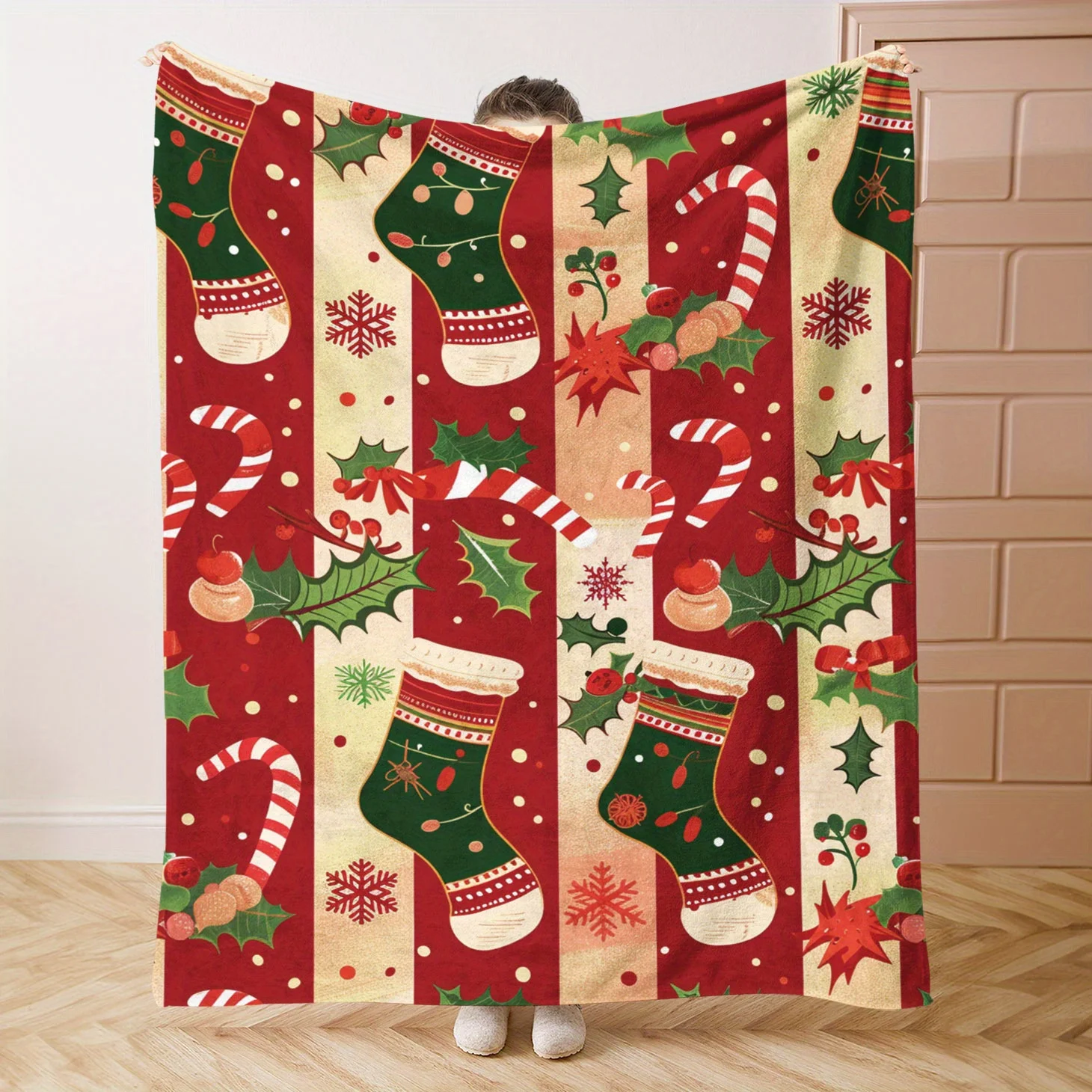 1pc Christmas Theme Print Flannel Blanket, Soft And Comfortable Throw Blanket Bed, Sofa, Office, Gift, Camping And Travel, Warm