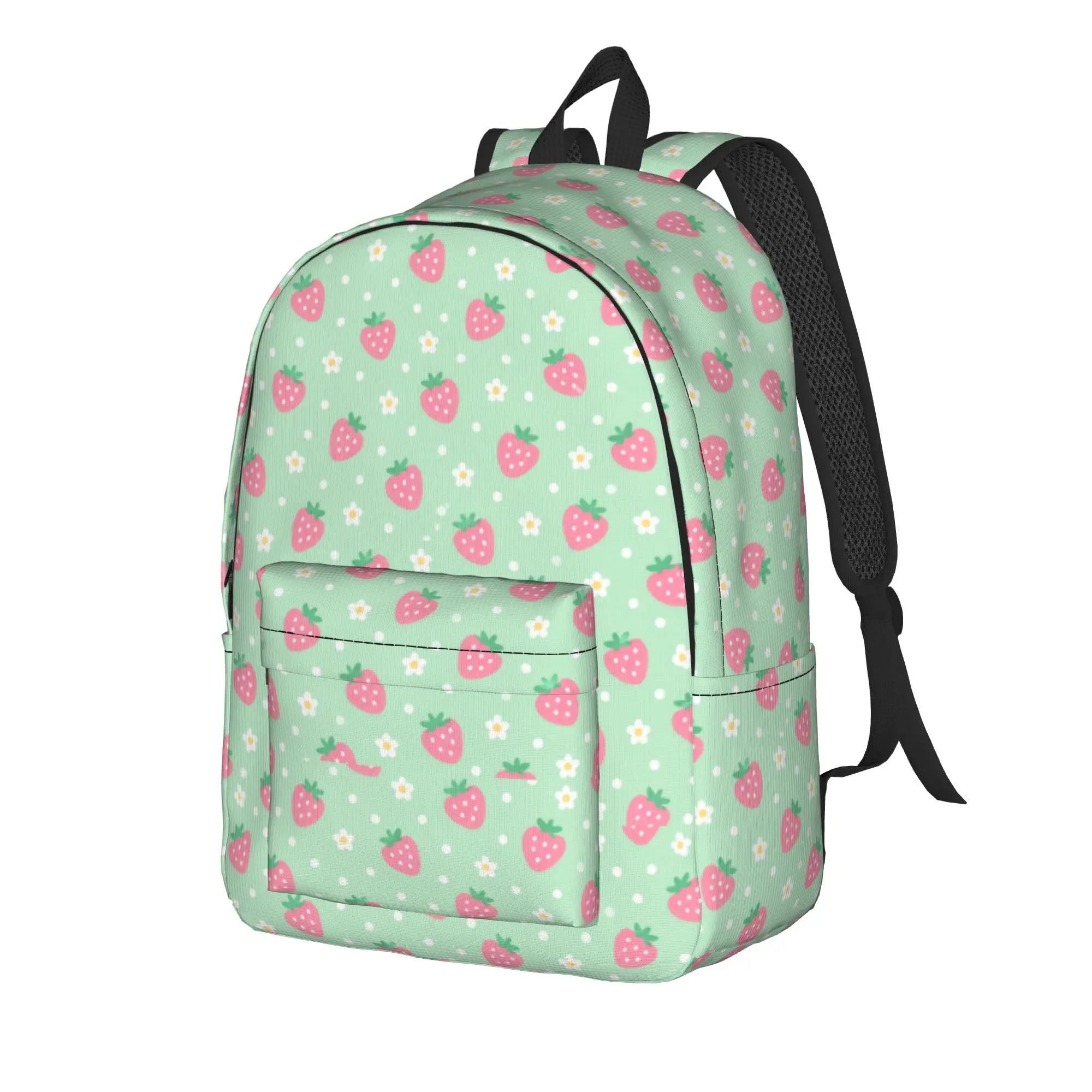Green Strawberry Dots Backpack  Girl Polyester Daily Backpacks Pattern Style School Bags Rucksack