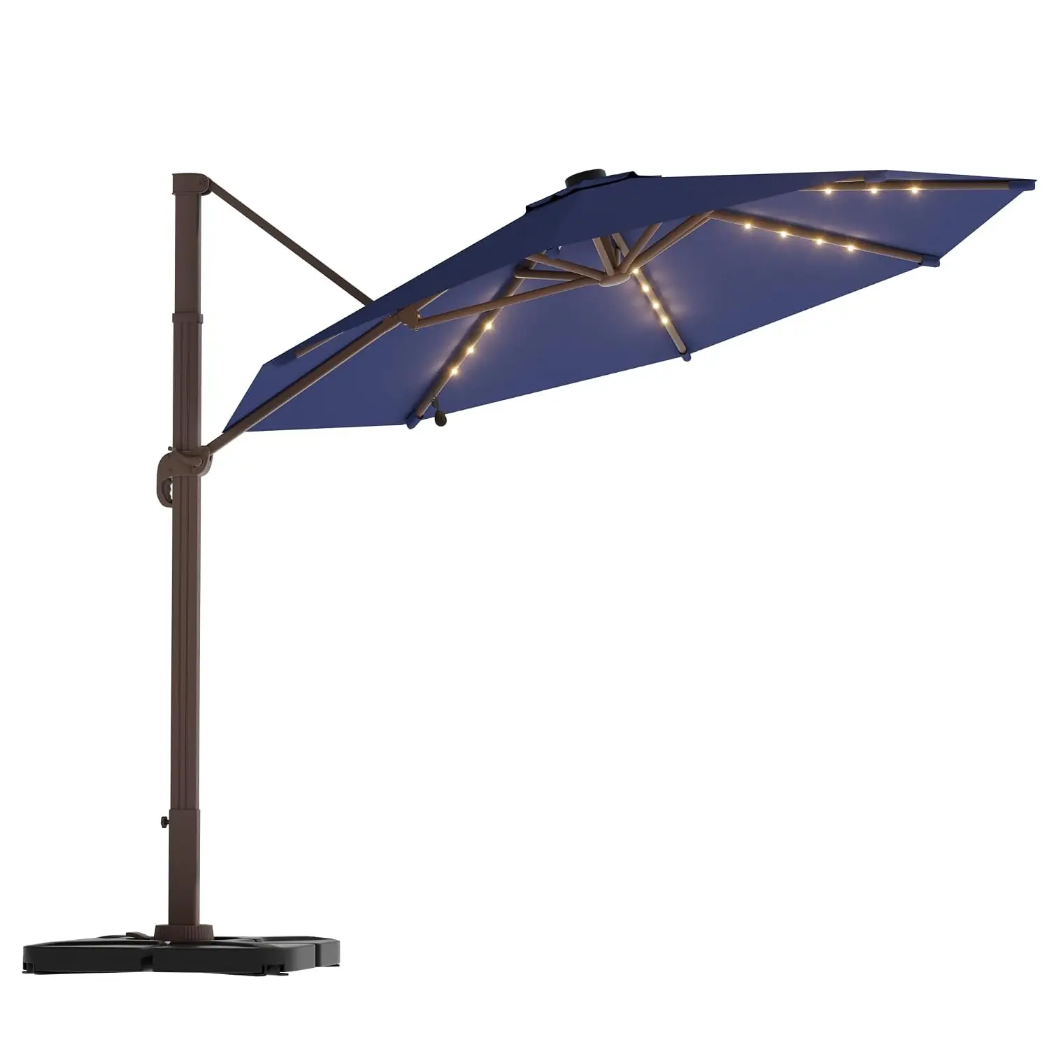 Cantilever Umbrella with Lights Navy 9ft Round 360° Rotation Tilt UPF50+ Solar LED Base Outdoor Patio Garden Pool, Customized