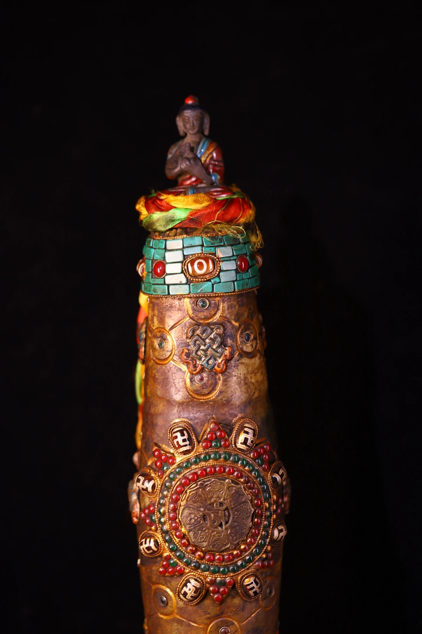 21“Old Natural Meteorite Mosaic Gem gZi Beads Shell Shakyamuni prayer beads Turtle base Buddhist artifact Worship Hall