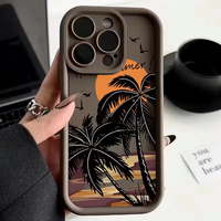 Sunset Coconut Tree Silicone Phone Case For iPhone 16 15 14 13 12 11 Pro Max XS XR 7 8 Plus SE 2020 Shockproof Candy Color Cover