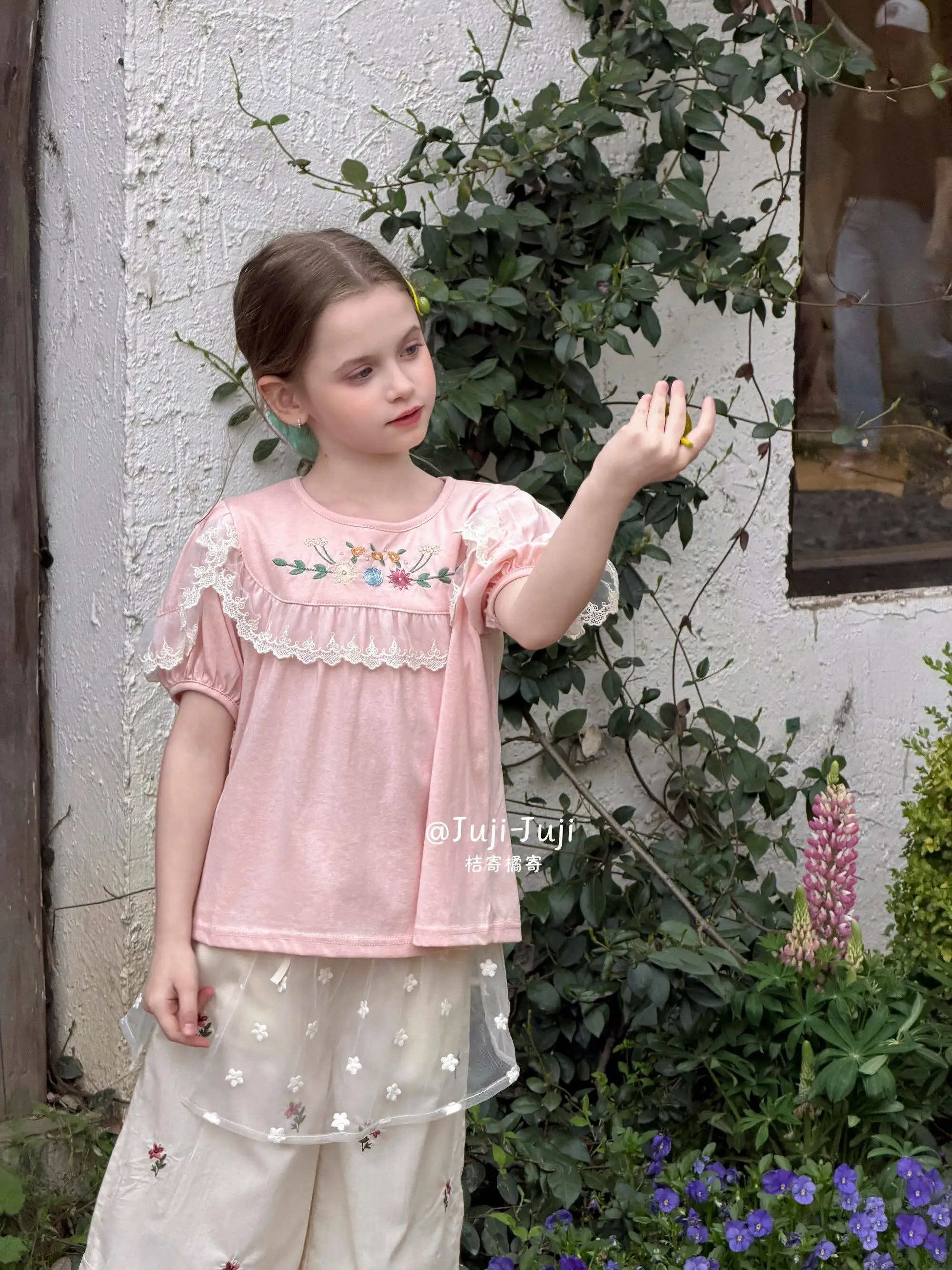 Garden Summer New Collection Children's and Girls' French Forest Embroidered Short Shirt