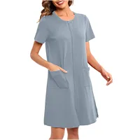 Women'S Nightshirt Zipper Front Nightgown Short Sleeve Crewneck Sleepwear Loose Fit Short Pajamas Dress With Pockets 2024 - Image 4