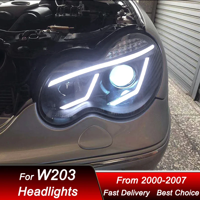 البوب سيارة المصابيح الأمامية لمرسيدس بنز C الفئة W203 2000-2007 نمط جديد كامل LED السيارات كشافات الجمعية العارض عدسة الملحقات