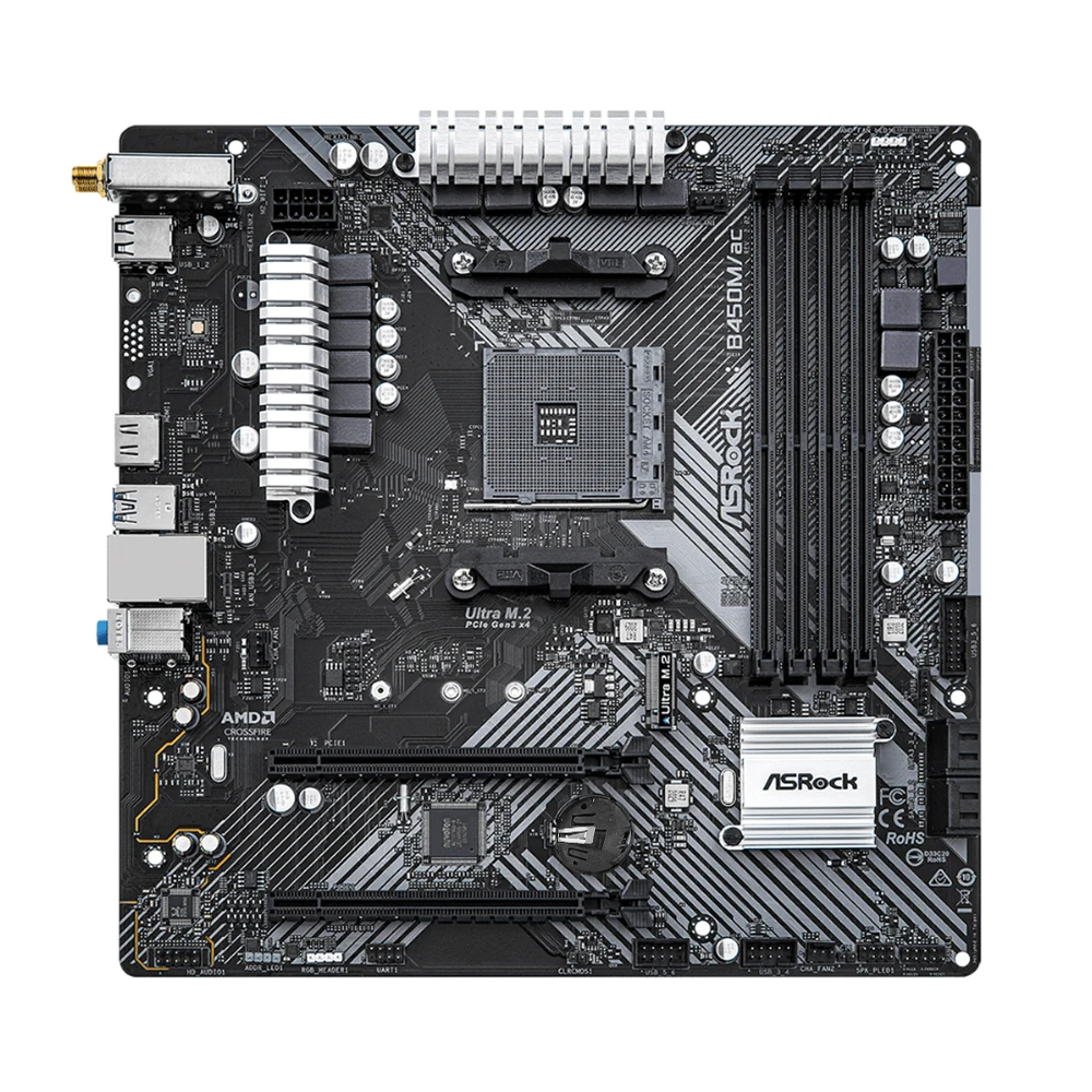 ASROCK B450M/AC R2.0 마더보드는 5800X3D 5700X 5600X 5600G 1700X 2700X CPU AM4 4xDDR4 M.2 NVME HDMI mATX 메인보드를 지원합니다.