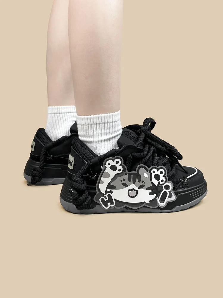 

Lolita Couple Thick Soled Bread Shoes For Girls Autumn/winter New Black Versatile Trendy Casual Shoes