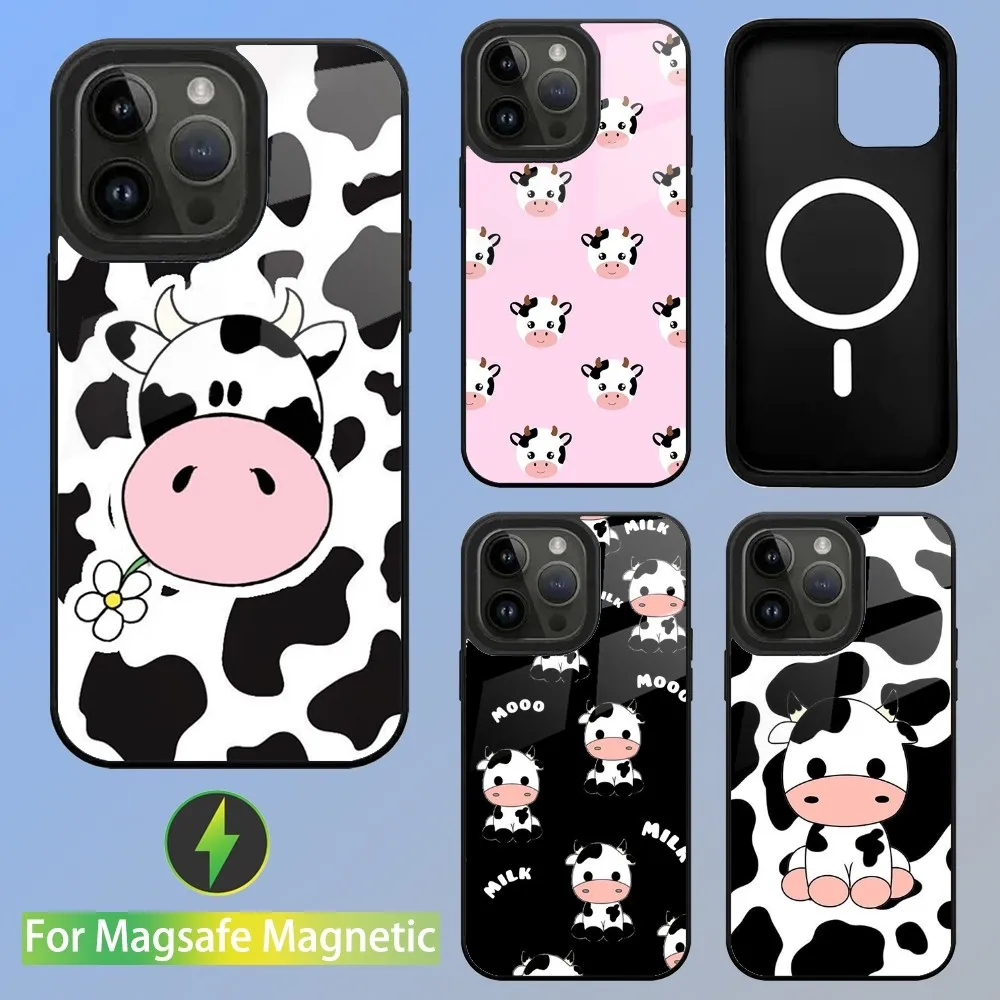 

Cow black white pink milk stripes Phone Case For iPhone 15,14,13,12,11,Plus,Pro,Max Mini Magsafe Magnetic Wireless Charging