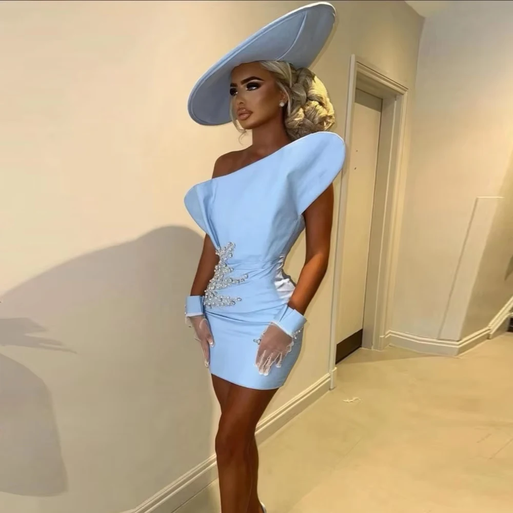 Modern Customized Mini Short Cocktail Dress Sheath Sleeveless Cocktail Prom Gown  Beading Wedding Party Gown