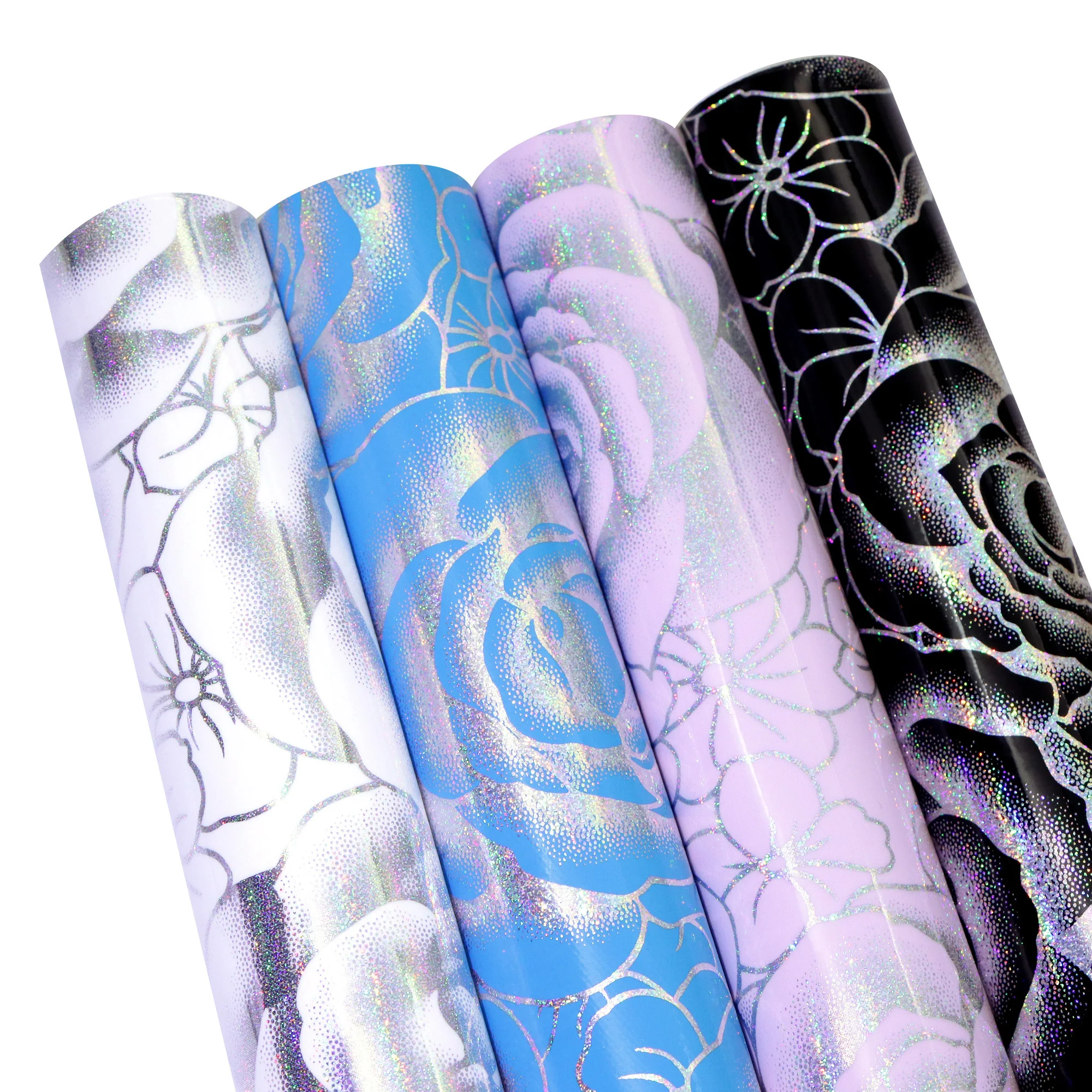 1Pc Blossom Flowers Series Holographic Vinyl Faux Leather Sheets