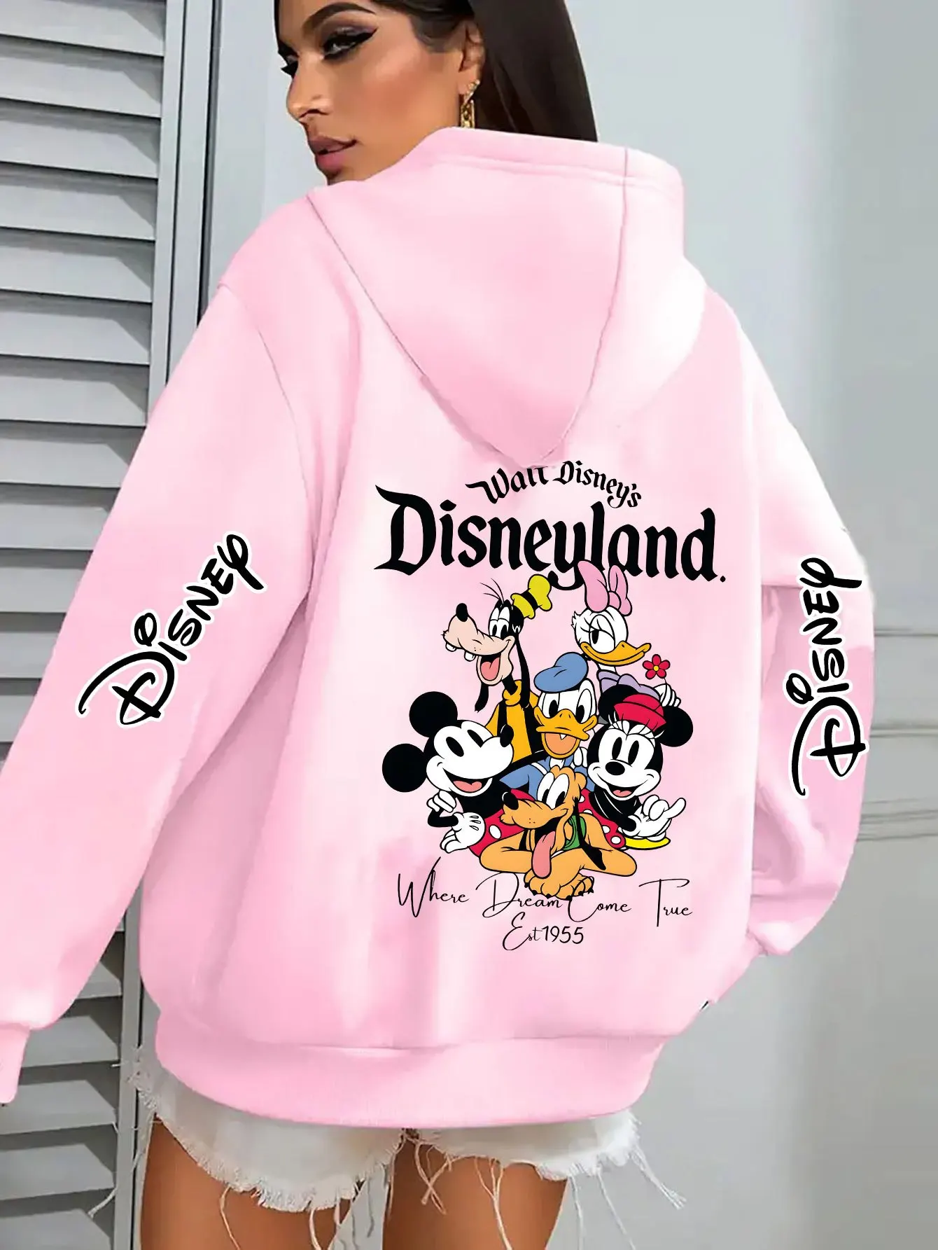 

Хлопковая флисовая толстовка унисекс Disney розового цвета с Микки и Минни Дональдом Дейзи Гуфи Плутон Группа с принтом на спине Свободная посадка