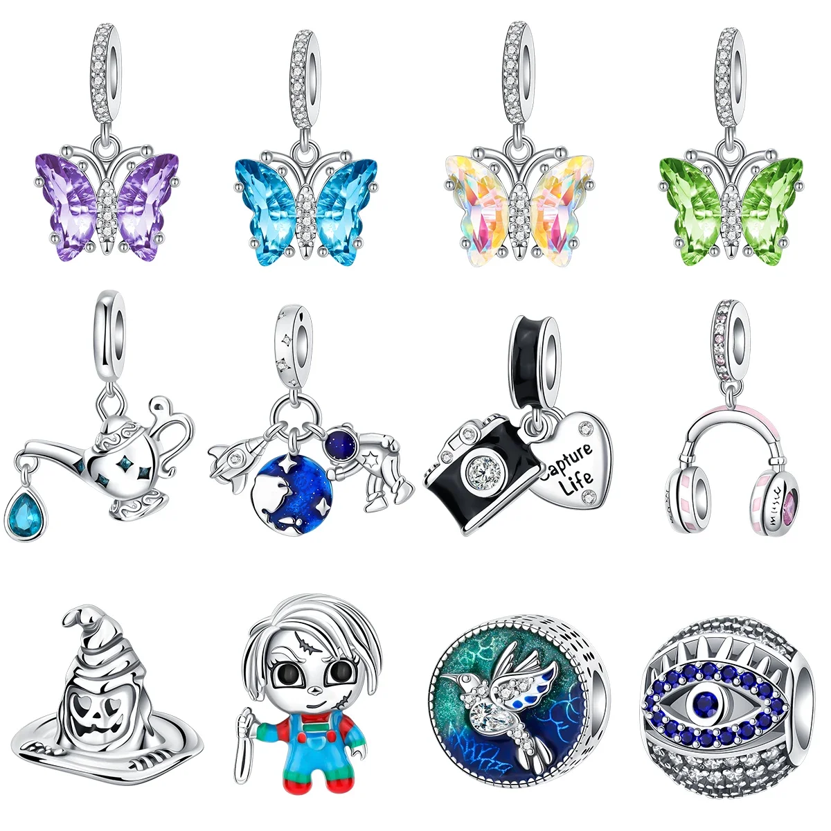 925 sterling silver Butterfly kettle camera ghost bir charm fit original Pandora bracelet charm bead necklace Diy female jewelry