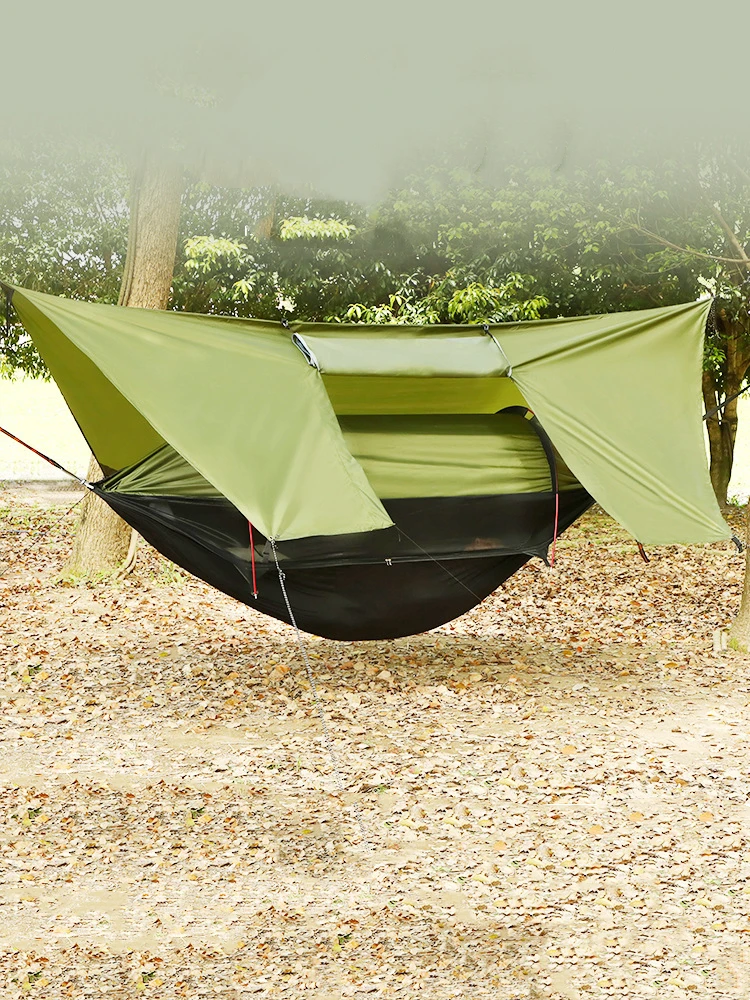 Image 7: Ensemble hamac avec moustiquaire et auvent - Tente d'arbre de camping extérieure - Hamac avec protection solaire et imperméabilisation