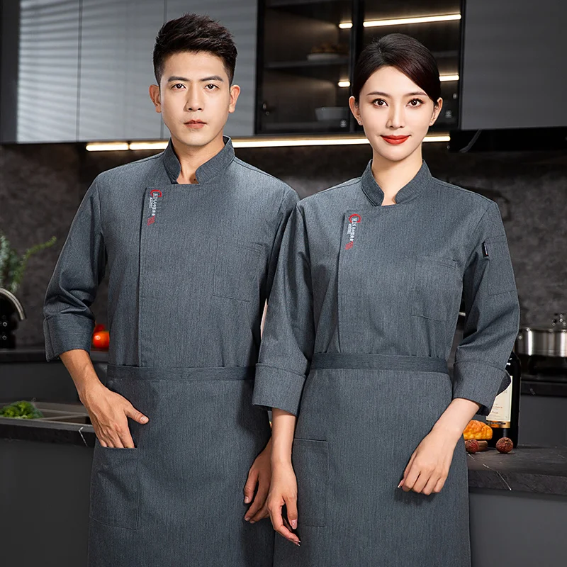 Heren Chef-Kok Uniform Met Lange Mouwen Restaurant Chef-Koks Jas Met Schort Kok Jas Chef-Kok T-Shirt Werk Uniform Kelner Hotel Kleding Logo