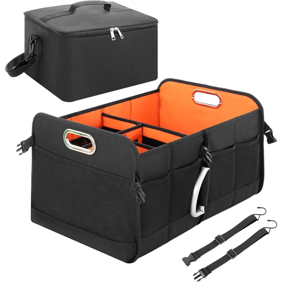 

Органайзер в багажник для внедорожника, органайзер в багажник автомобиля с несколькими отделениями, автомобильный органайзер и хранилище с ручкой из алюминиевого сплава, средний черный