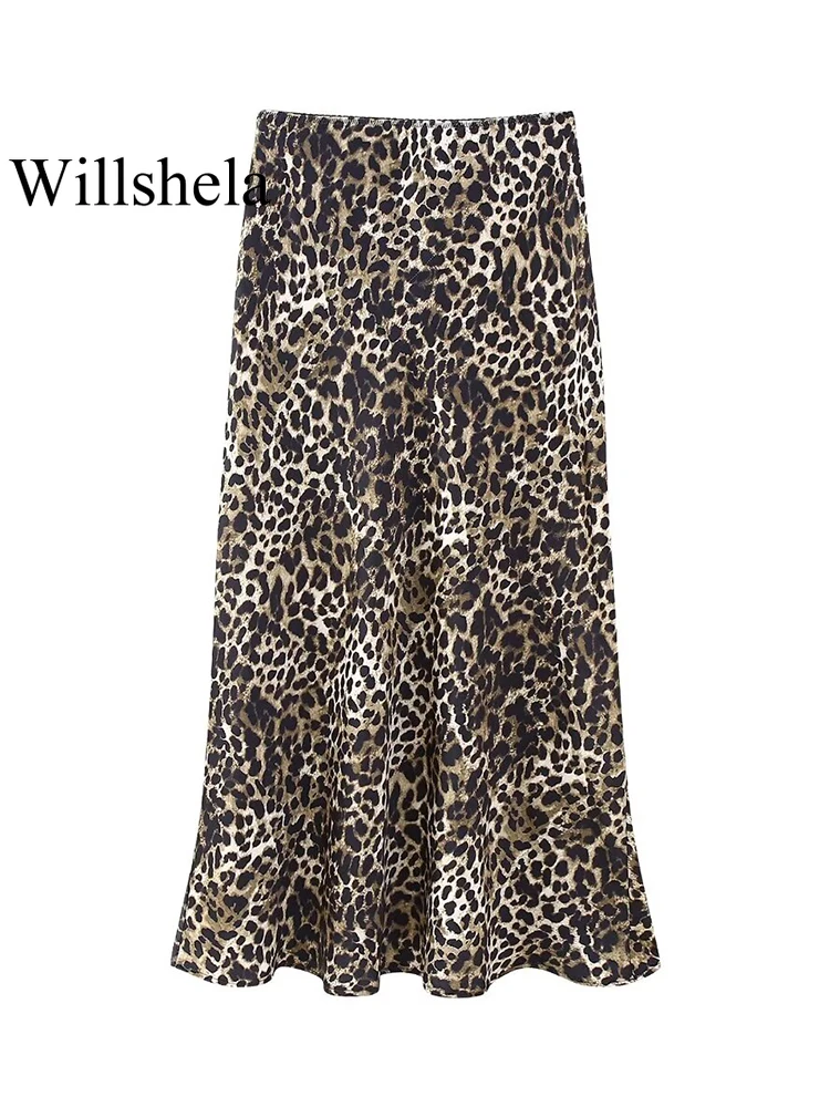 Willshela-falda de satén con cremallera lateral para mujer, Falda Midi Vintage de cintura alta, elegante, a la moda