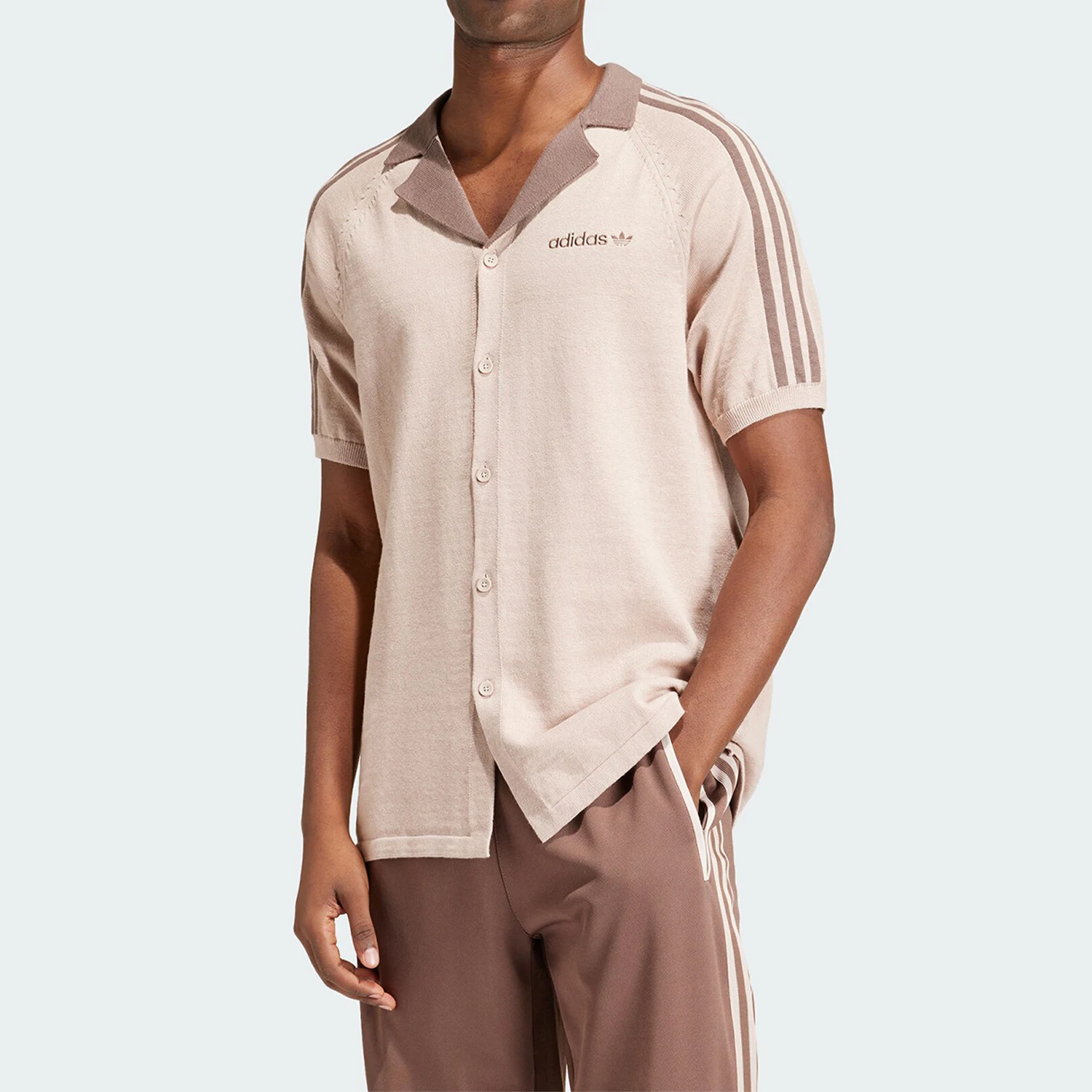 

Adidas genuine Trefoil Men's Knitted Retro Lapel Sports T-shirt IS1414