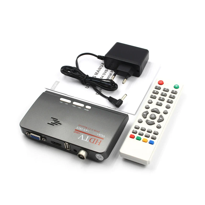 HDMI-compatible DVB-T DVB-T2 TV Box Tuner Receiver Converter Dongle with Remote Control , hdtv HDMI-compatible + AV +VGA Out