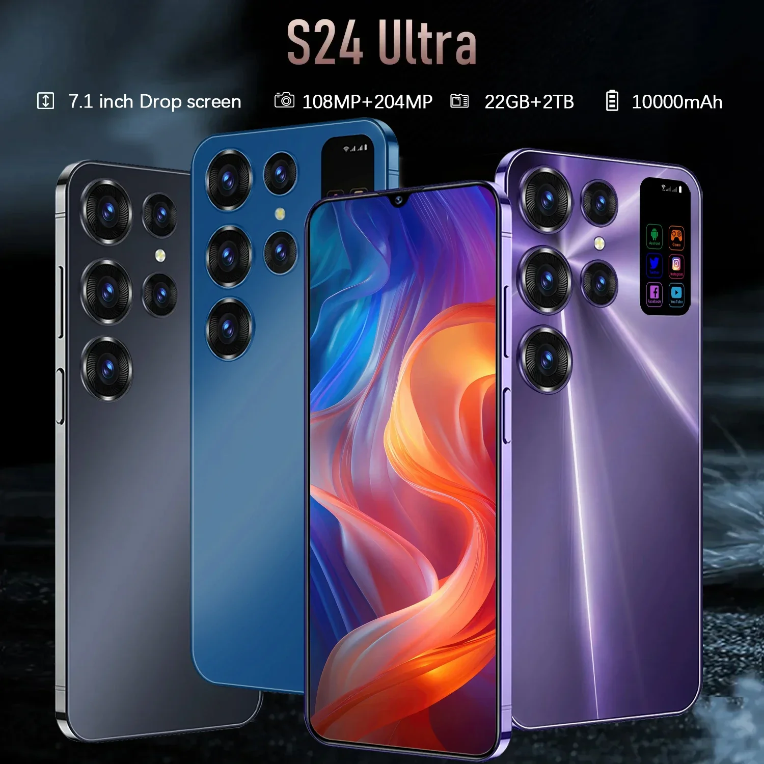 New S24 Ultra+ Smart Phone 5G Original Android 7.1 Inch HD Full Screen Face ID 22GB+2TB Mobile Phones Global Version 4G 5G Cell