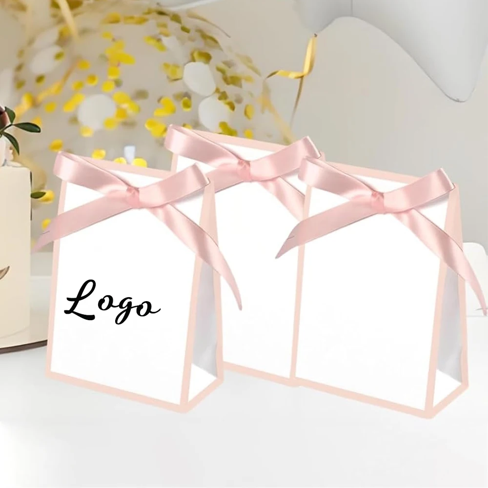 

30/50/100Pack 7.68x5.5 inch Gift Bags with Bowknots Ribbon Personalized Logo Wedding Bridal Shower Birthday Party Favors Bag