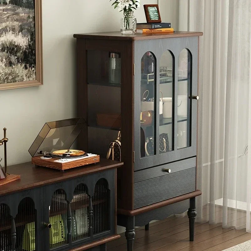 French retro glass door solid wood, living room home American style, next to locker TV cabinet6005