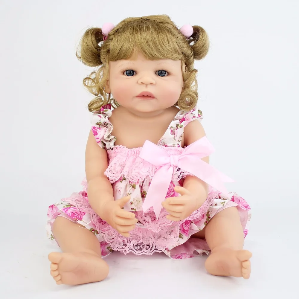 BZDOLL Lifelike 22inch Full Silicone Baby Reborn Girl Blonde Alive Princess Newborn Doll Play House Toy