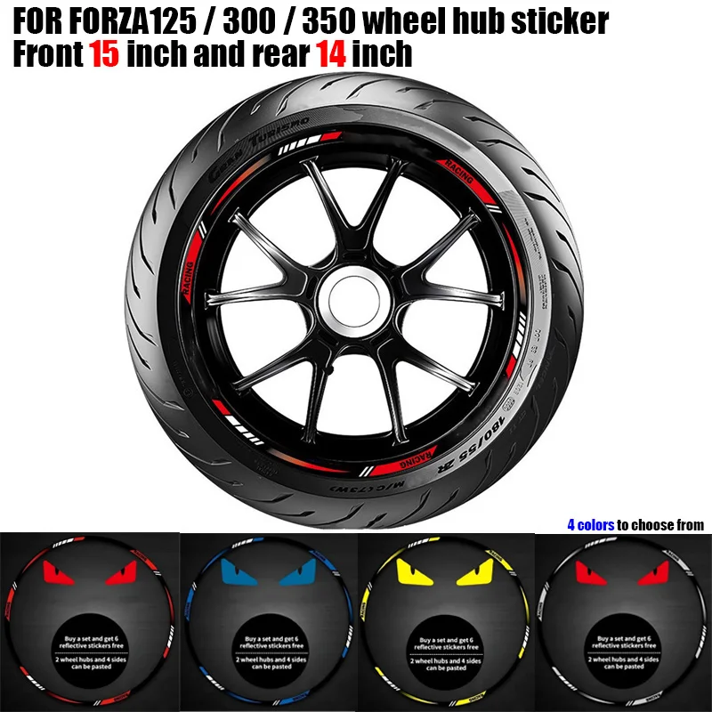 

Reflective Motorcycle Wheel Sticker Rim Hub Tape Decals 15+14 Inch Wheel Hub Decoration for Forza 125 300 350 Accessories