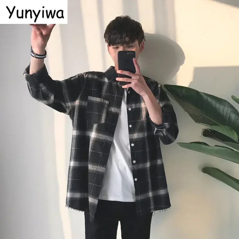 New Spring Fashion Plaid Shirts Oversized Long Sleeve Shirt Men Loose Men Shirt Casual Flannel Checkered Shirts