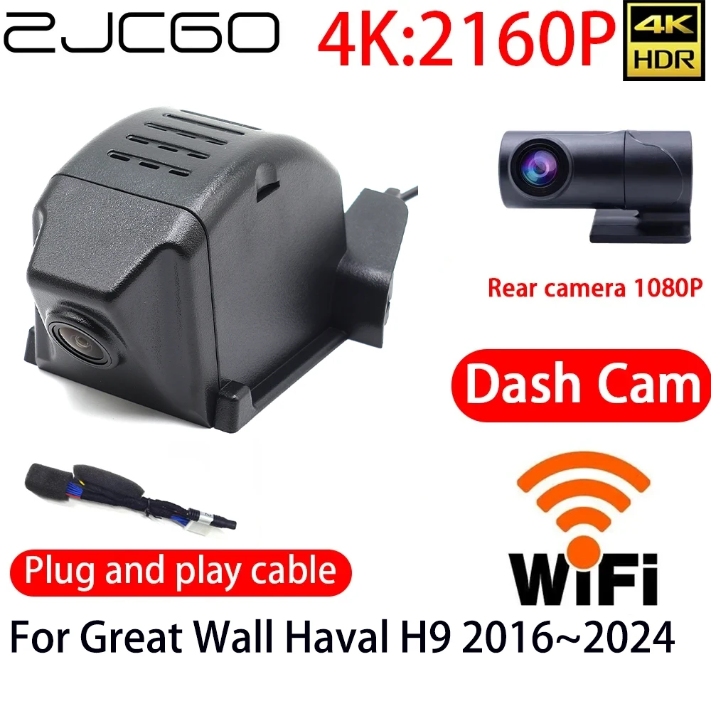 ZJCGO 4K DVR Dash Cam Wifi Front Rear Camera 24h Monitor For Great Wall Haval H9 2016~2024