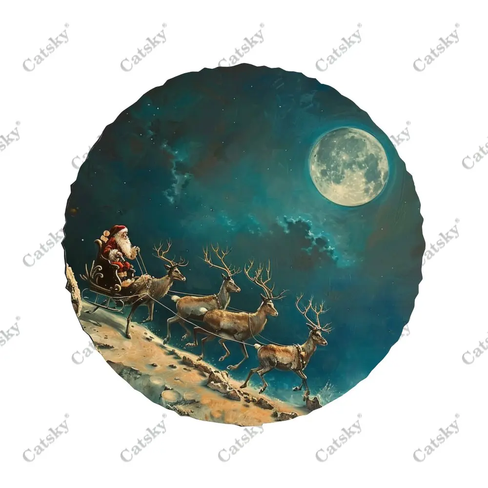 Santa Claus Christmas Reindeer Universal Car Spare Tire Cover Auto Accessories Wheel Protect for Trailer SUV Truck Camper14-17in