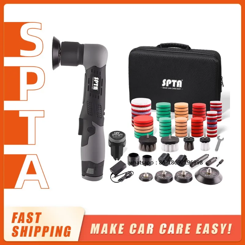 

SPTA 12V Cordless Mini Car Polisher RO/DA Micro Scratches Killer Cordless Detail Polisher with Adjustment Speed & 1 Batterry