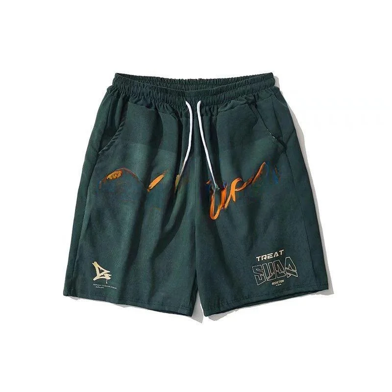Mr. WH American Street Style Printed Casual Shorts Men's Retro Trendy Loose Fit Versatile Sports Five-Quarter Pants
