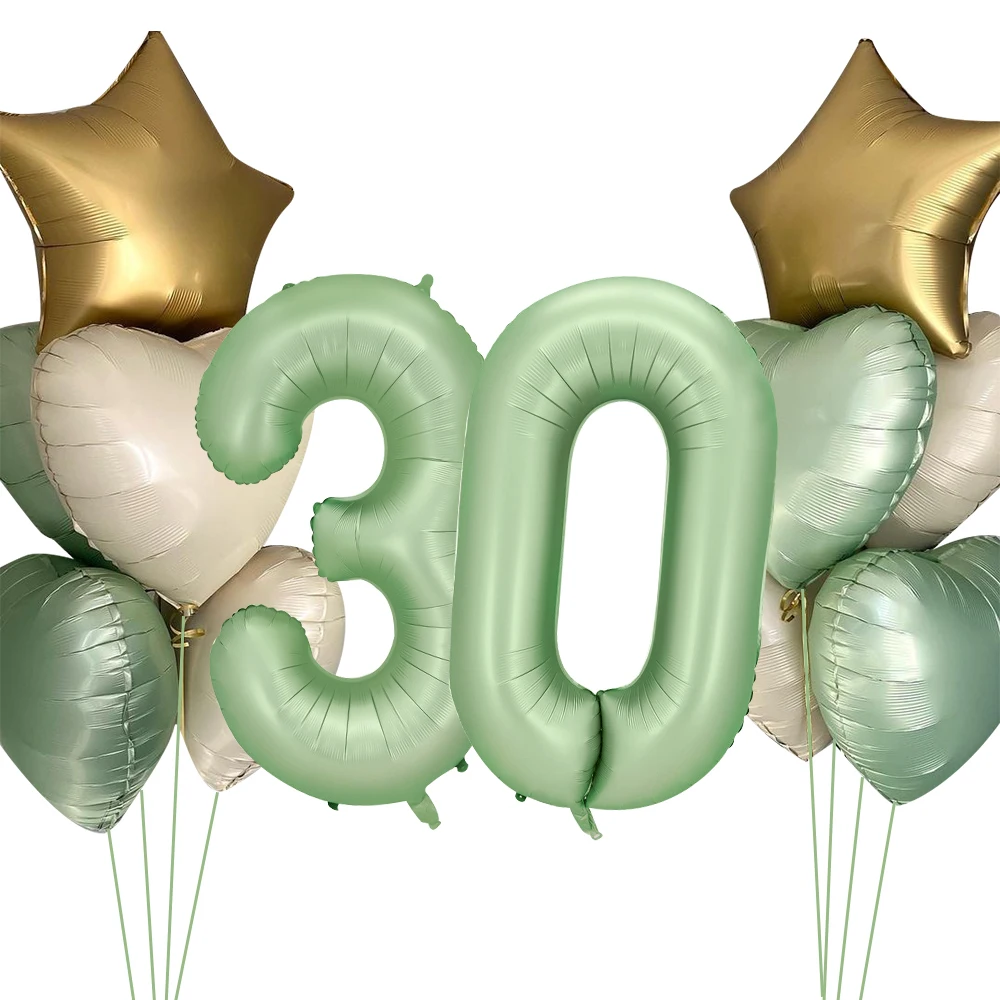 1 ZESTAW 40-calowych balonów foliowych z zielonym numerem i gwiazdą w kształcie serca dla 30 40 50 dorosłych Urodziny Domowe artykuły Dekoracje na przyjęcia dla dzieci