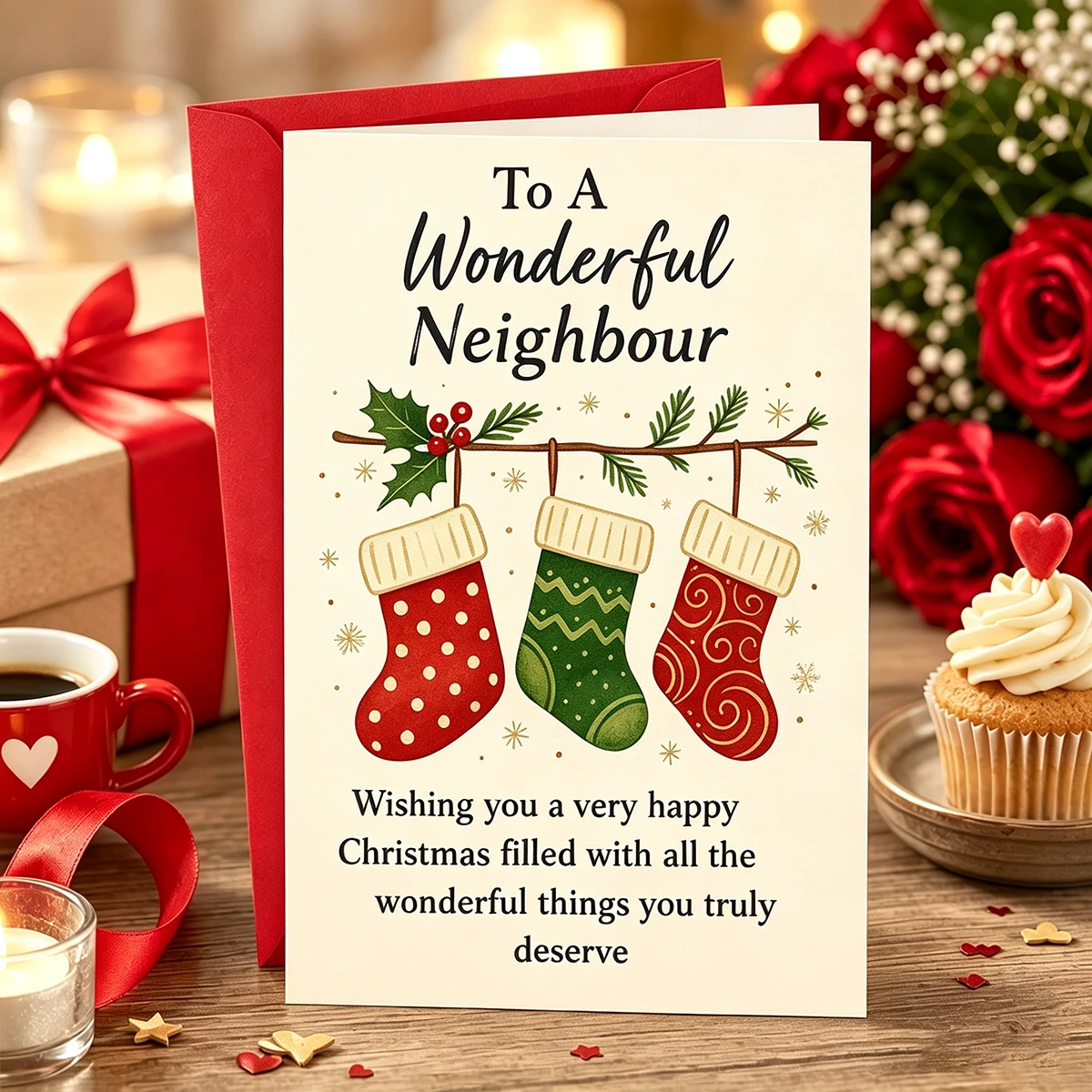1 Perfect Christmas Card, 1 Envelope, Suitable for Giving to Outstanding Neighbors, Ideal for Holiday Greetings and Gifts to Friends or Community Members, Conveying Holiday Joy and Gratitude, Gratitude Expression Gifts, Neighbor Appreciation Gifts, Thank You Cards, Holiday Greeting Gifts, Festive Visual Style, Seasonal Card Aesthetics, Handmade Greeting Cards
