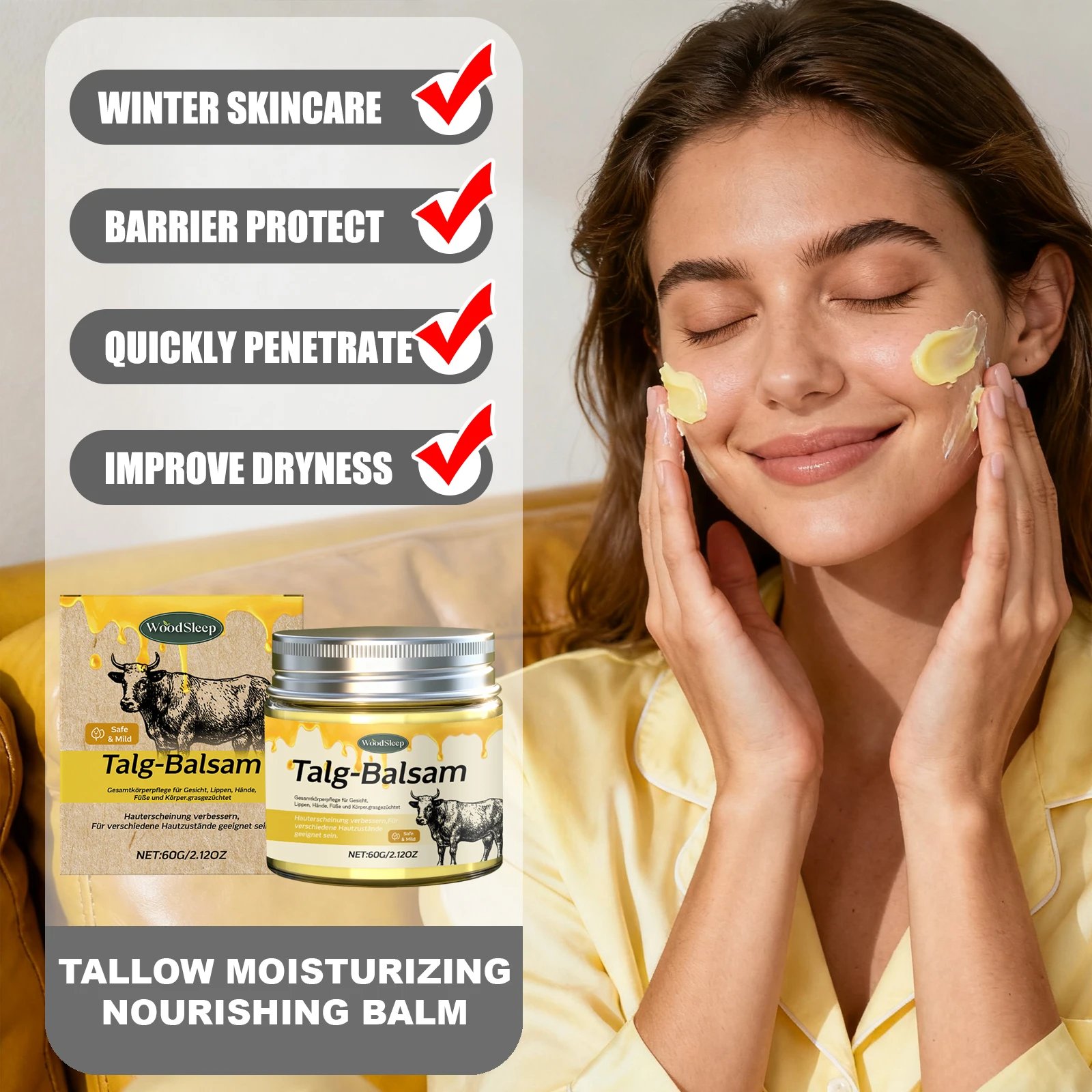 بلسم طويل القامة من وودسليب، ترطيب عميق، مغذي لطيف للبشرة الحساسة، يحسن الجفاف والضيق ويوازن رطوبة البشرة #1