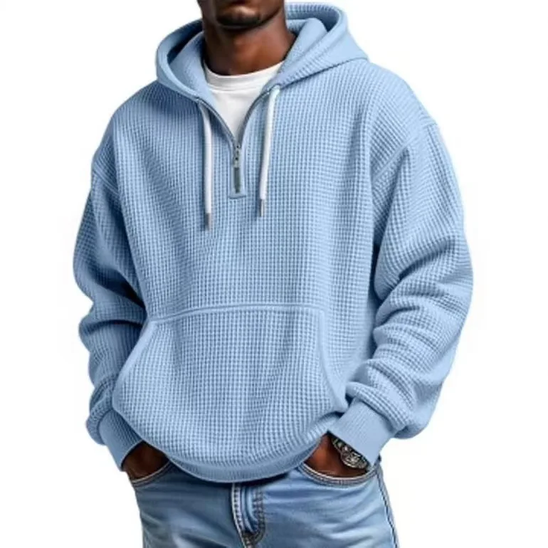 Spring and autumn cross-border international trade men's hooded half-zip solid-color casual long-sleeved customizable logo sweat