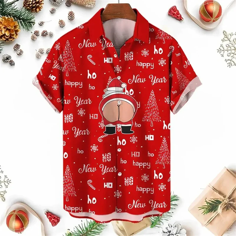 Funny Santa Claus Christmas Tree 3D Printed Shirts For Men Clothes Give Mens Xmas Gift Blouses Cosplay Y2k Lapel Blouse Clothing