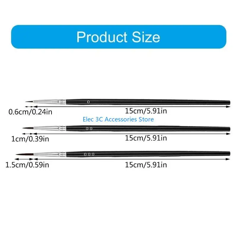 Y51A 30 ชิ้น/เซ็ตขนาดเล็ก Liner TIP แปรงทาสี Fine แปรง Tiny รายละเอียดแปรง 3 ขนาดสำหรับภาพวาดศิลปะ