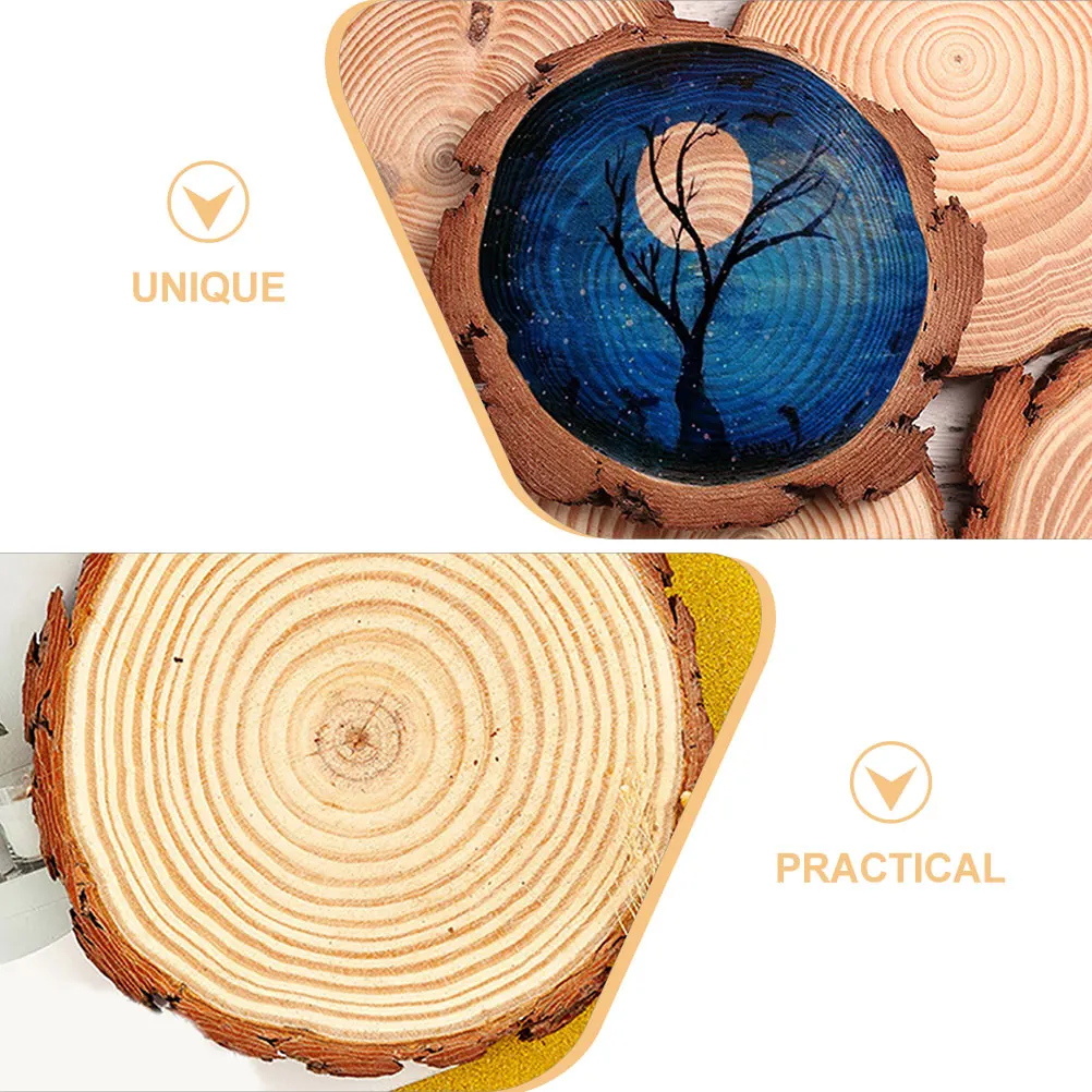 Dessous de verre en tranches rondes non peintes, disques en bois pour bricolage, artisanat, peinture, tranche de bois naturel, 6 pièces