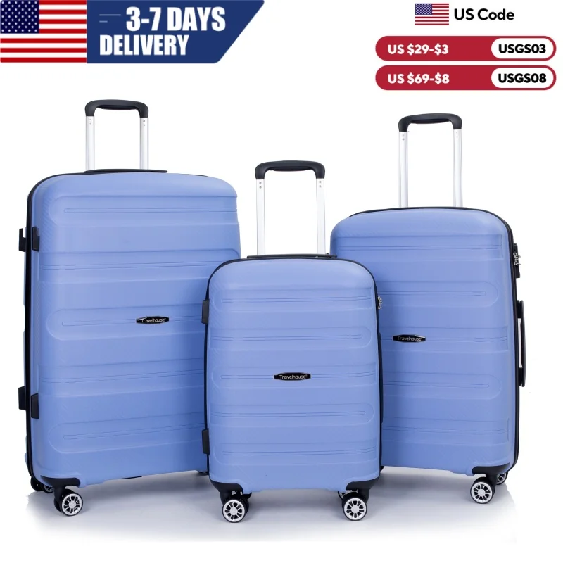 Travelhouse hardshell 3 Piece Set, PP Hard Wheel Suitcase Set with Spinner Wheels, TSA Lock, 20“24”28“