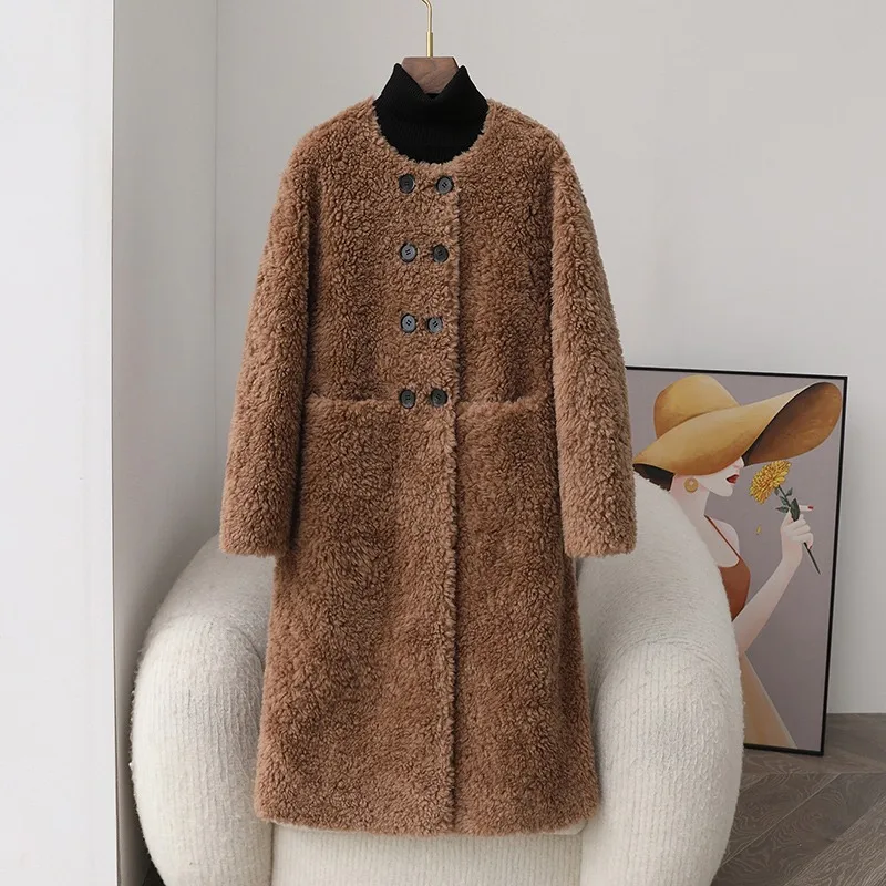 

Pudi 2024 New Imported Wool Medium-length Warm Coat Female Over The Knee Double-breasted Young Winter Parka Jacket CT405