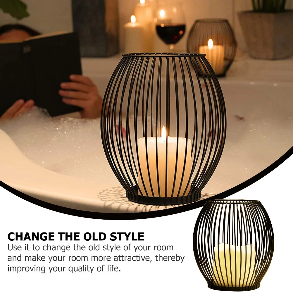 

1Set Electronic Candlestick Black Metal Holder Iron Art Decorative Smokeless Lamp Romantic Atmosphere Indoor Outdoor