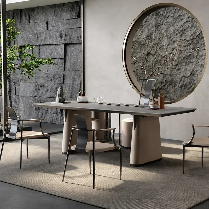 Modern Simple Rock Slab Tea Table and Chair Set Light Luxury Living Room High End Integrated Coffee Table Furniture