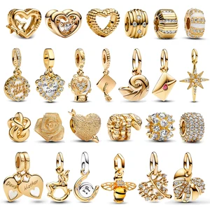 ゴールドシリーズ925スターリングシルバークリスタルボールラブハートエンベロープローズペンダントフィットDIYブレスレットネックレス女性ジュエリーギフト 6ベストセールスシルバーハートチャーム-4