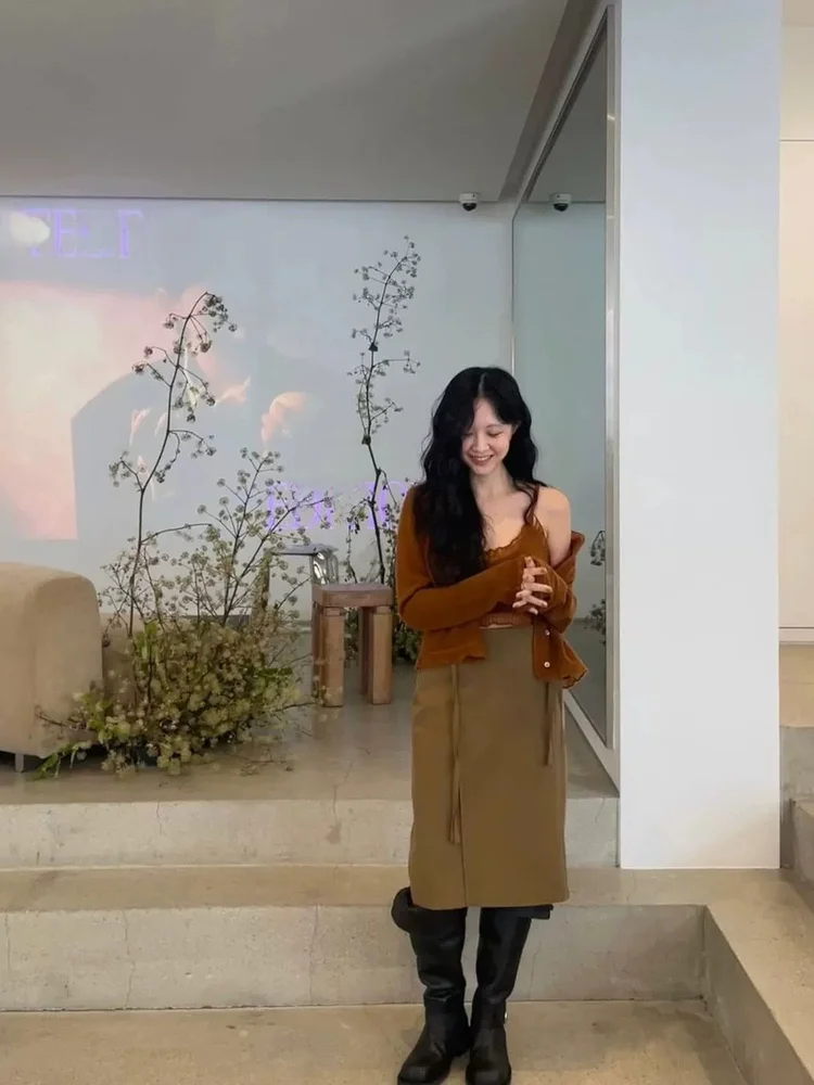 تنورة Sle عالية الخصر متوسطة الطول مع ربطة عنق على كلا الجانبين، تنورة لطيفة من القطن Ci للتنقل للنساء #2