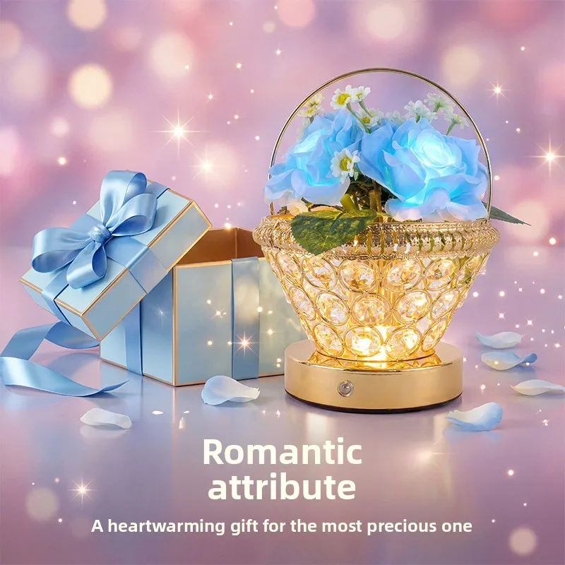Cross-border creative gift rose crystal flower basket lamp light luxury high-end home decoration table lamp atmosphere night