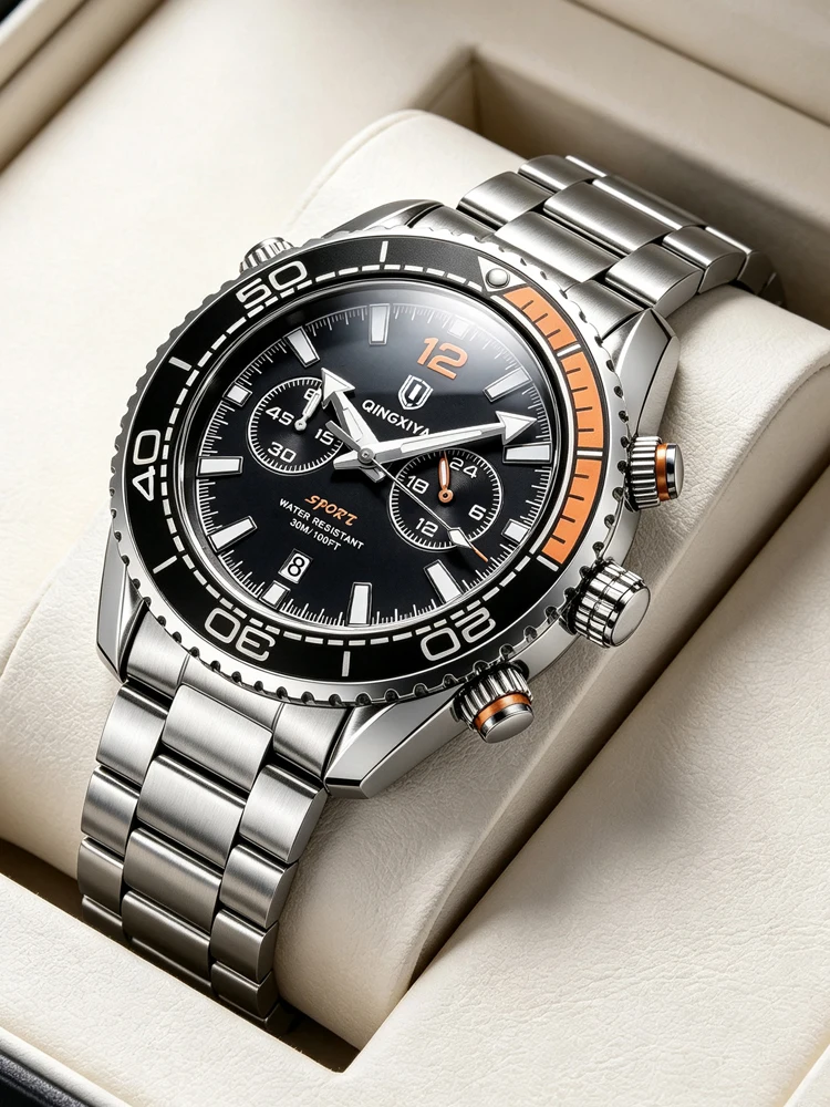 QINGXIYA Marken-Luxus-Herrenarmbanduhr Sport-Chronograph Wasserdicht Leuchtend Datumsanzeige Uhren für Herren Casual Quarz Herrenuhr Reloj