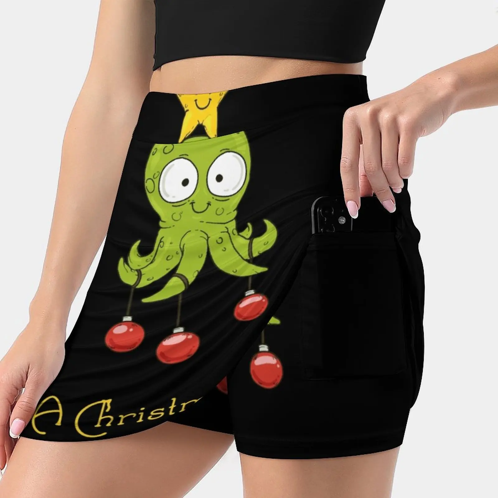 Christmas Tree Octopus Ocean Gift Women's skirt Mini Skirts A Line Skirt With Hide Pocket Christmas Squid Santa Claus Octopus