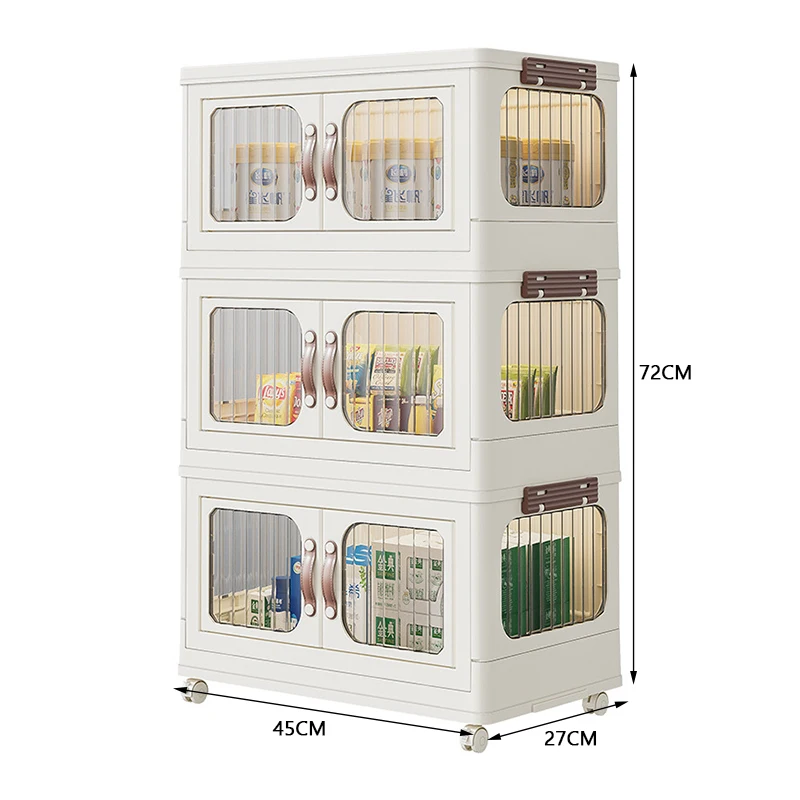 Large Capacity Storage Box Durable Stackable Storage Cabinet with Wheels Multi-Layer Shelf Folding Storage Bin for Cloth Snack